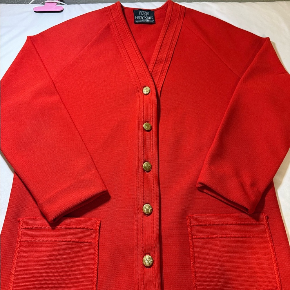 VTG Red Cardigan with Gold Buttons by St. John